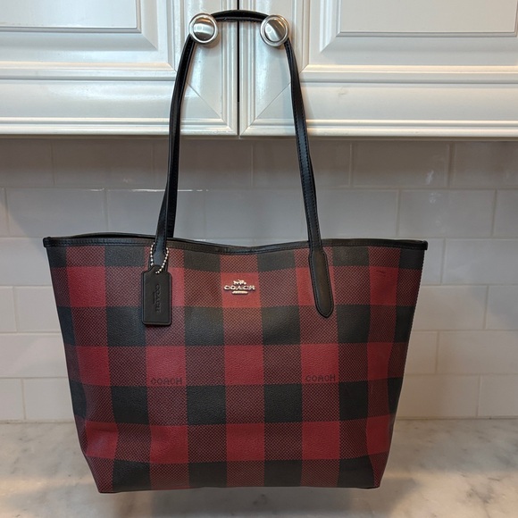 Coach City Buffalo Plaid Print Reversible Large Carry All Tote - Picture 1 of 16